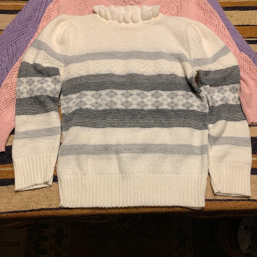 Vintage Knit Sweaters Pink Lavender White Ruffle Granny Cottage Coquette Femme - Picture 2 of 9